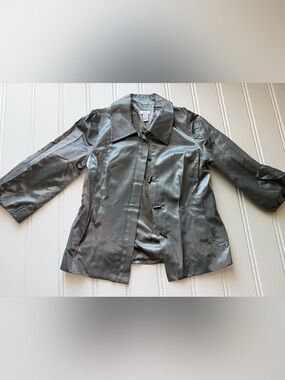 Chico’s Women’s Jacket Size 0 Small Silver Button Front Lined Blazer Suit 1971